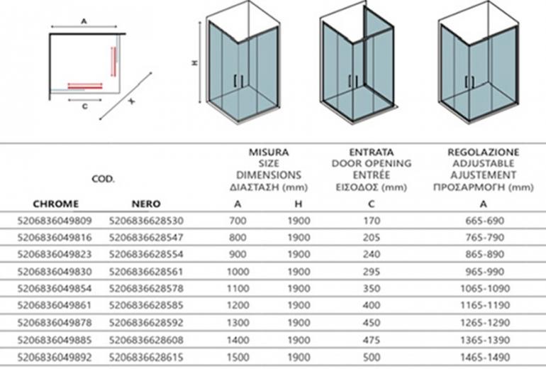 Tuš kabina Flora 100 Nero 90x100