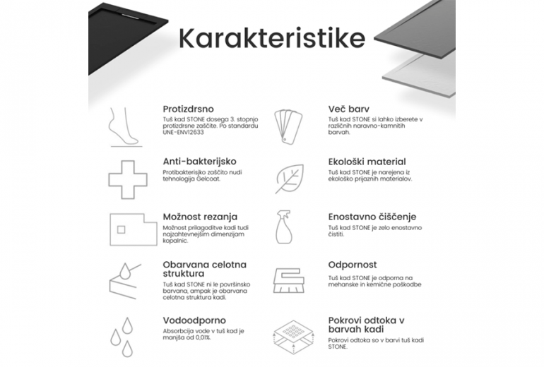 Tuš kad Stone 80x160 bela