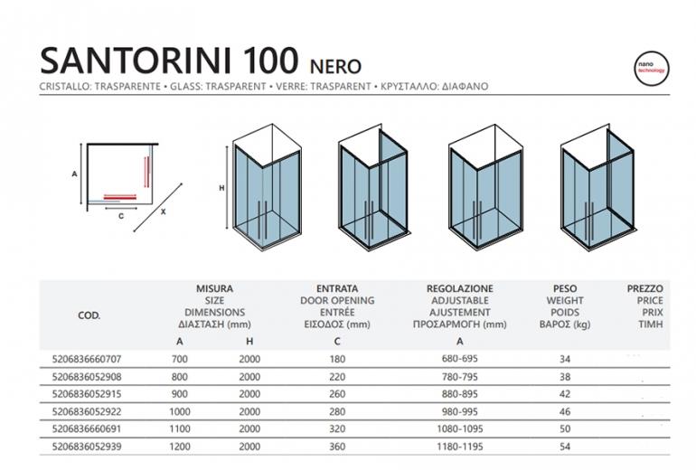 Tuš kabina Santorini 100 Nero - 70x80