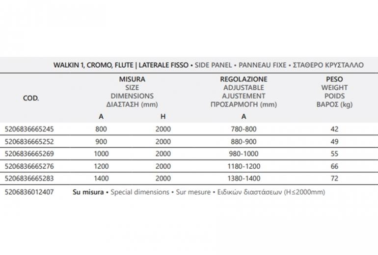 Tuš steklo Walkin 1 cromo flute 90x200