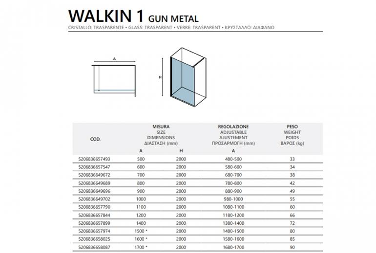 Tuš stena Walkin 1 Gun Metal 110x200