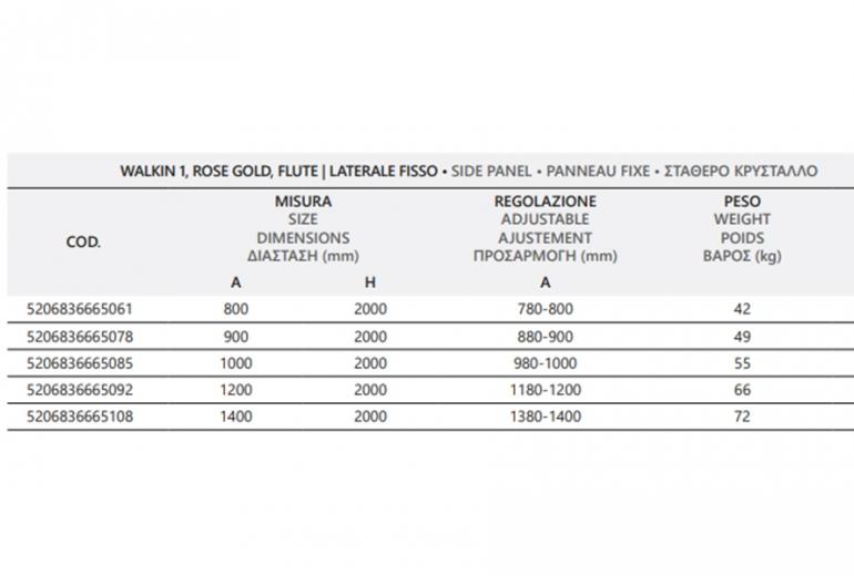 Tuš stena Walkin 1 Rose Gold Flute 140x200