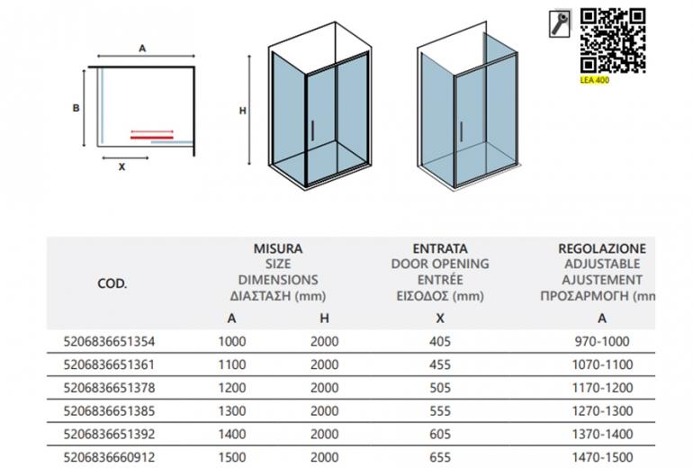 Tuš kabina Lea 400 Nero 90x140