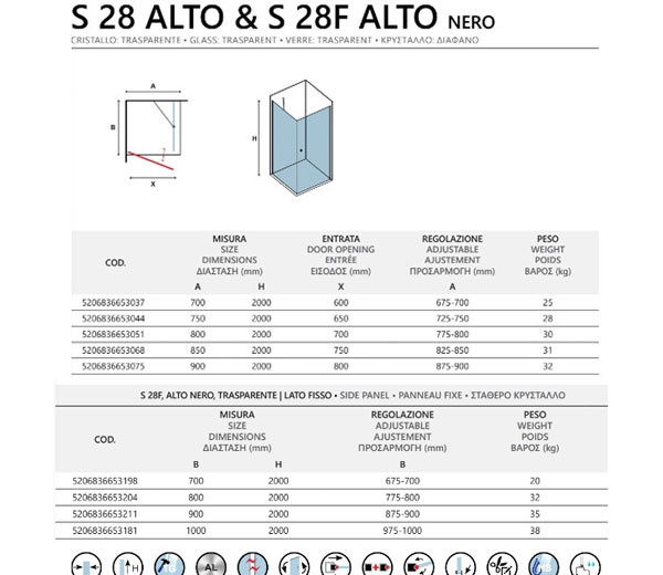 S28 Alto Free Nero Clear 80x100