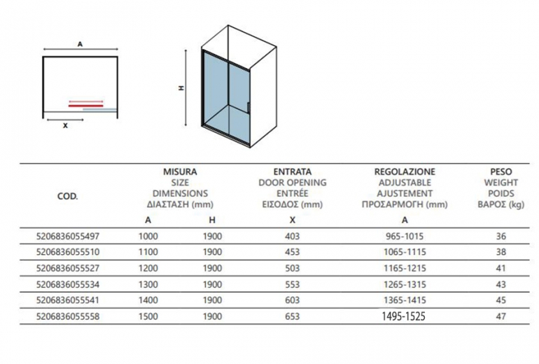 Tuš vrata Efe 400 Oro 150x190