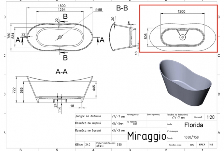 Kopalna kad Florida 75x180