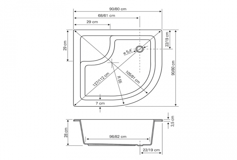 Tuš kad Malta 90R brez obloge