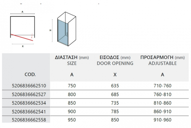 Tuš vrata S28 Alto Nero Clear 75 Porta