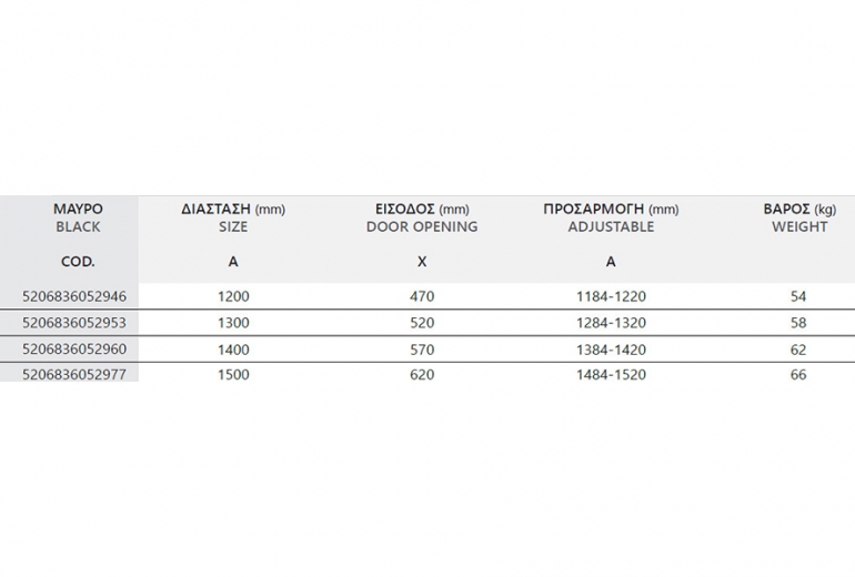 Tuš vrata Santorini 400 Nero 130x200