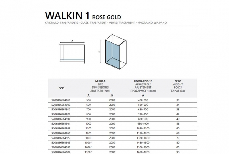Tuš stena Walkin 1 Rose Gold 160x200