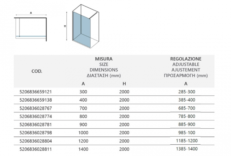 Tuš steklo Free 1 Nero 70x200 Frame