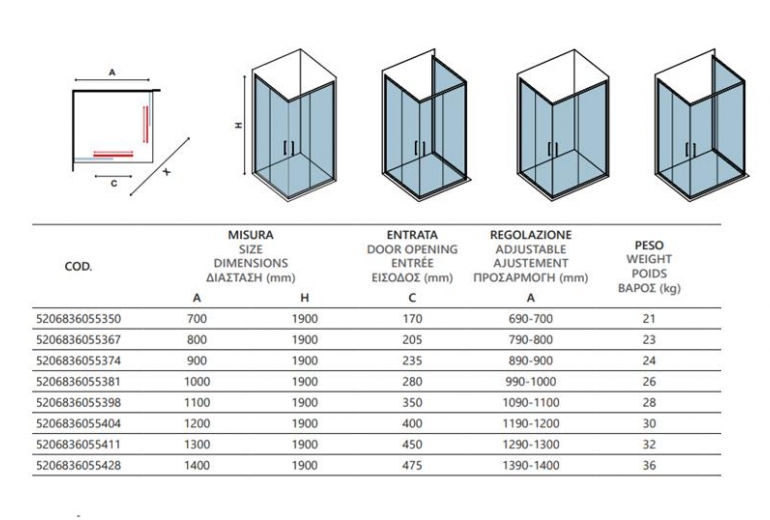 Tuš kabina Efe 100 Oro 90x100