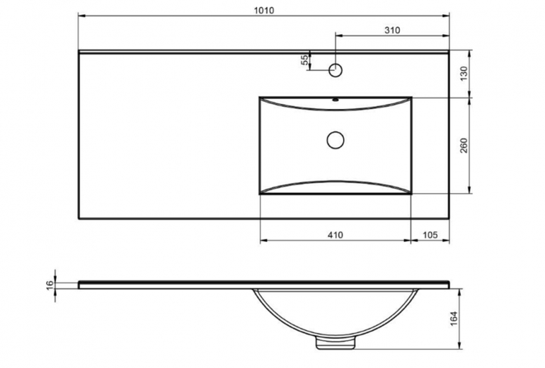 Umivalnik Flat 100 Right Basin