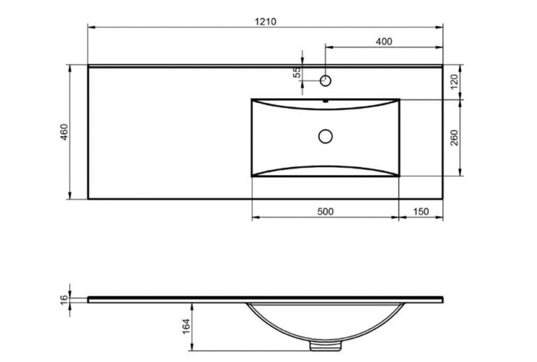 Umivalnik Flat 120 Right Basin