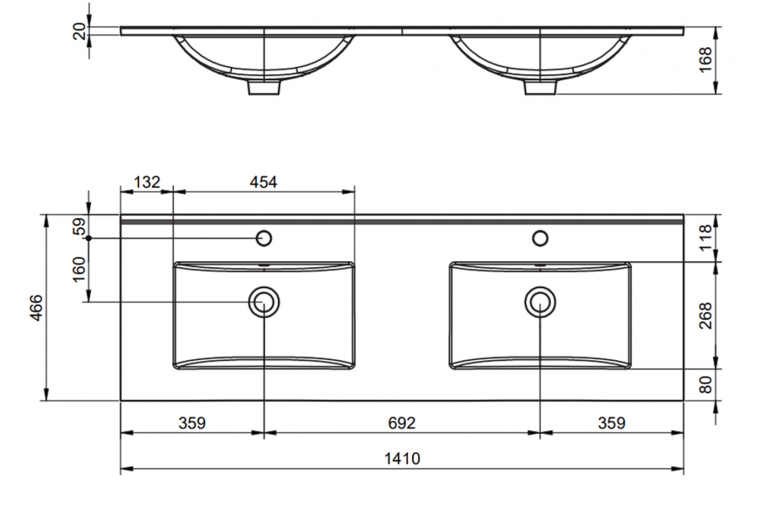 Umivalnik Flat 140 Double